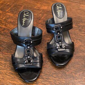 Cole Haan Black 3 Buckle Wedges